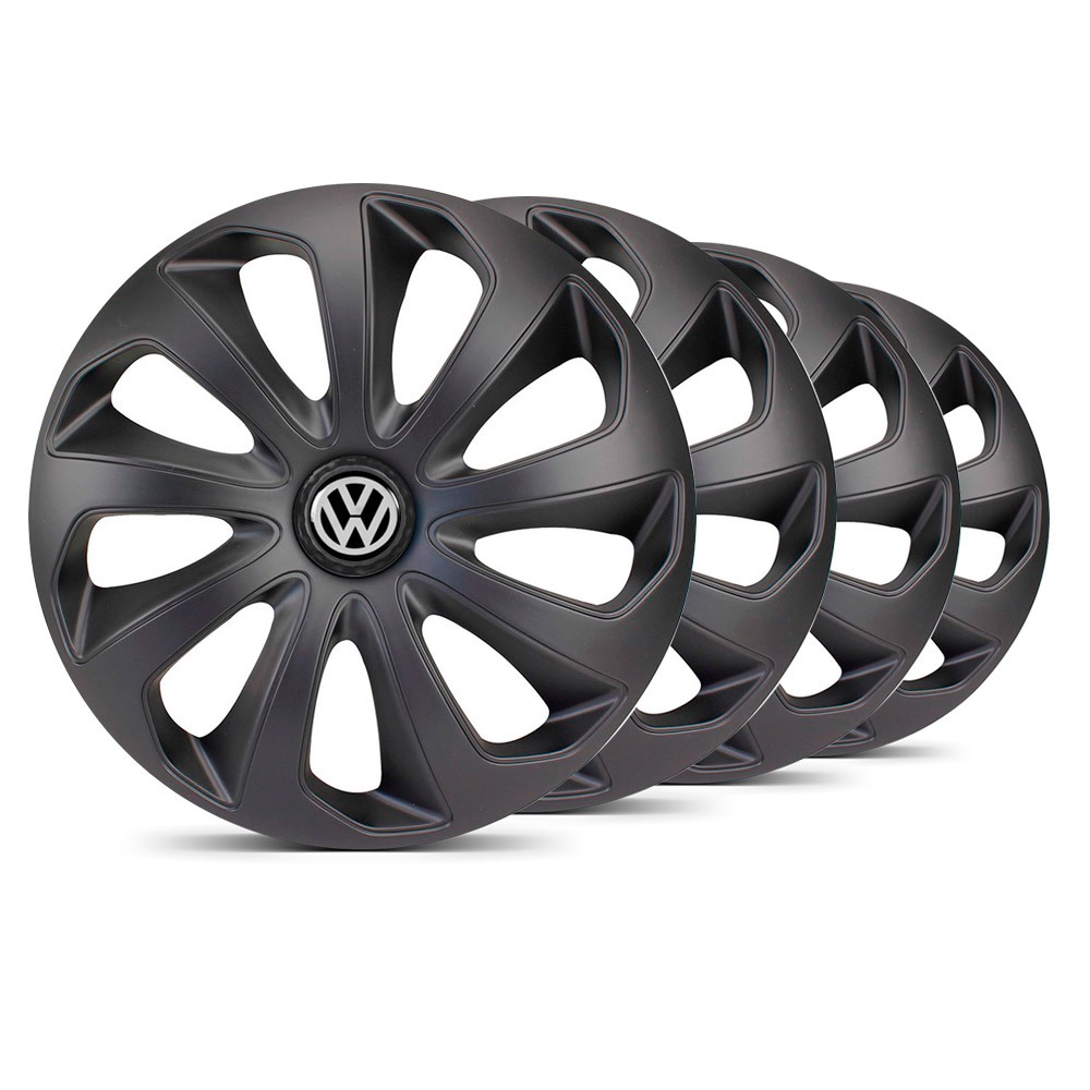 Jogo 4 Calota Velox Unicolor Aro 14 Preta Fosca Vw Spacefox