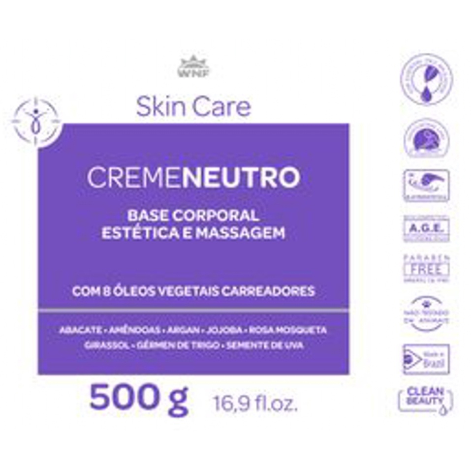 Creme Neutro Base 100% natural e vegano 500g Base corporal de creme neutro Skin Care 500g WNF — imagem 2 de 2