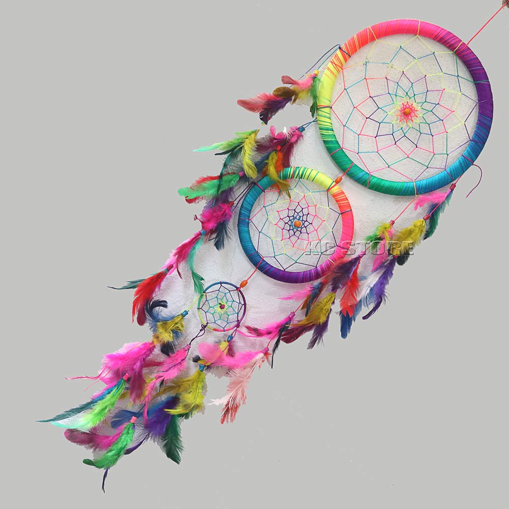 Filtro Dos Sonhos Colorido Reggae 3 Aros Grande 60cm Apanhador decoração de parede amuleto tie dye em Oferta na Shopee