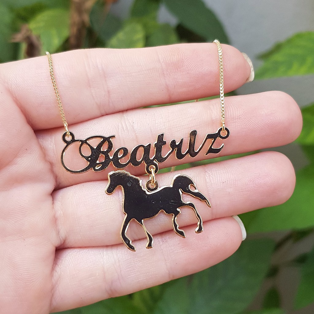 Colar Semijoia Cordão de Ouro Banhado Corrente Não é Bijuteria Colares Femininos Gargantilha Garantia Colar Personalizado de Nome com Pingente Cavalo Pet