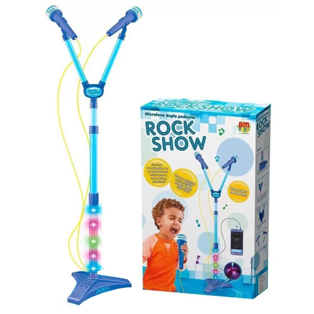 Microfone Duplo Pedestal Dm Toys Azul 