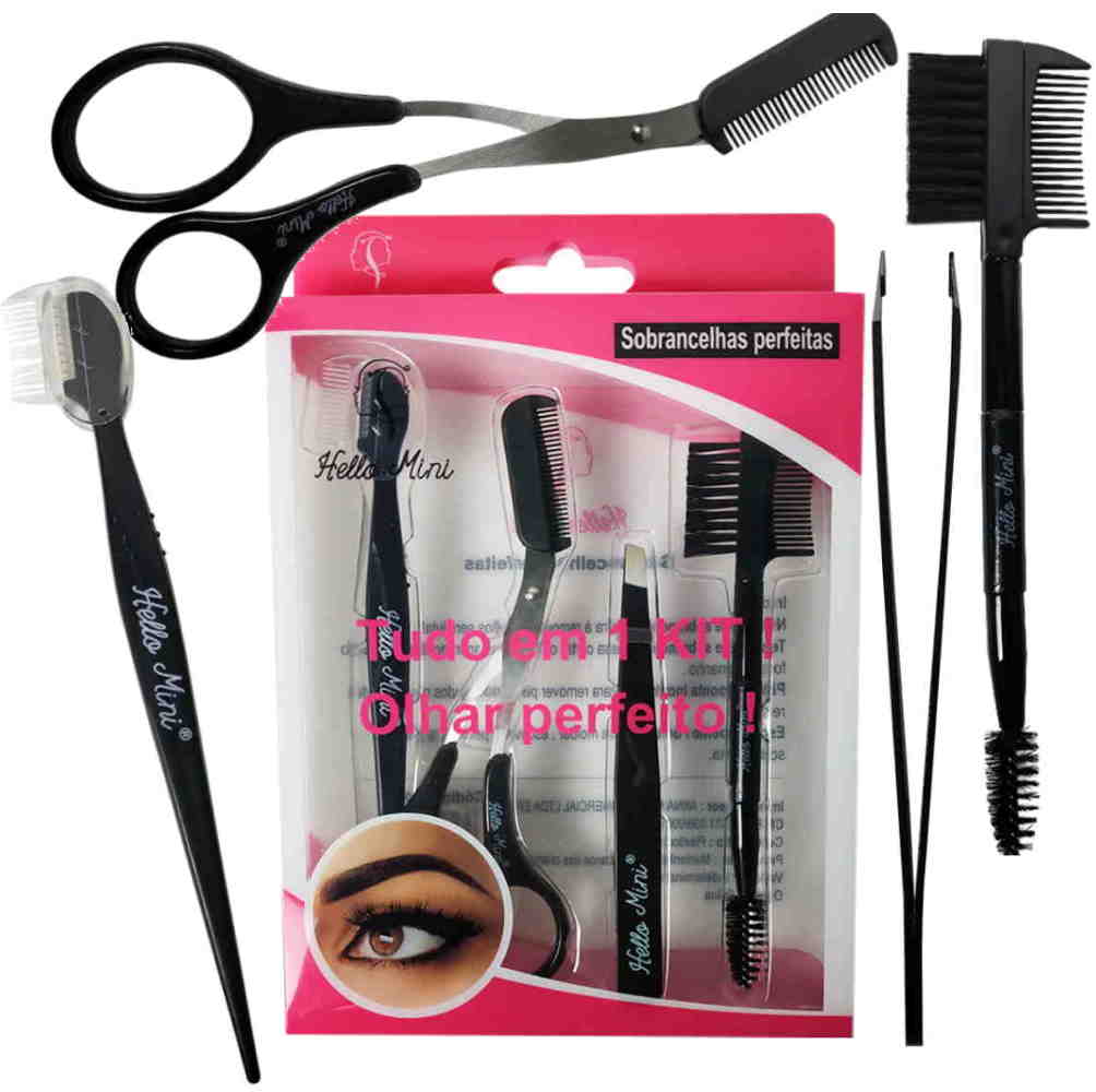 Kit sobrancelhas perfeitas com Pinca Tesoura Navalha Hello Mini Designer Profissional