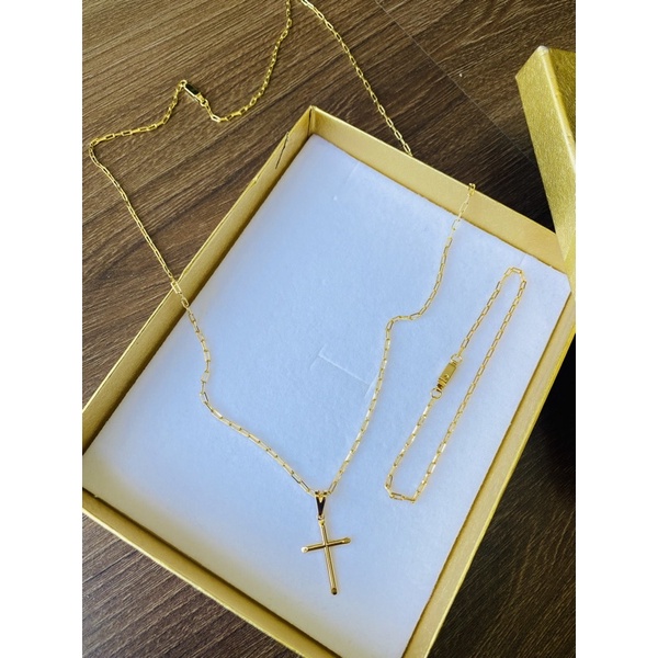 Kit Corrente Pulseira Banhada a Ouro 18k Masculina Com Pingente Cruz 2MM Presente Brinde Moda