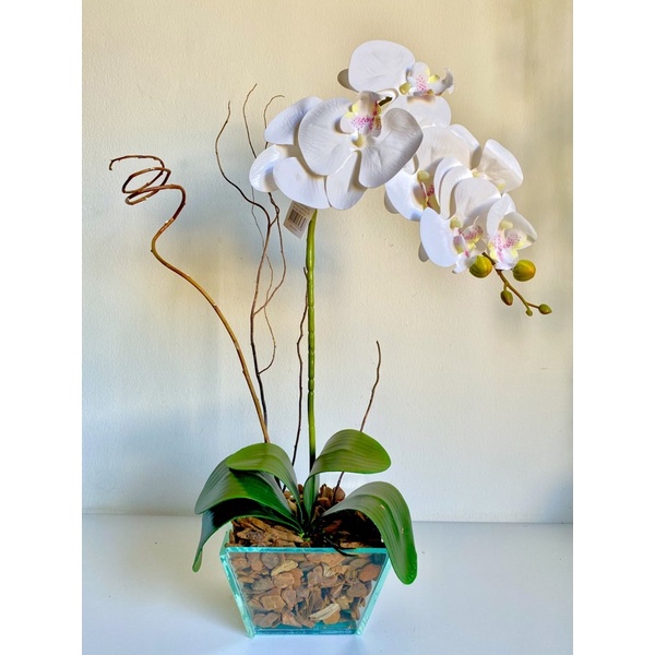 Arranjo de Flores Artificiais Orquídea 3D Silicone Realista em vaso de  vidro Terrário com Cascalho Decoração Mesa de Jantar | Shopee Brasil