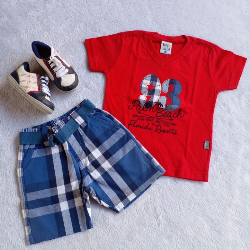 Conjunto menino infantil com bermuda em sarja com cinto