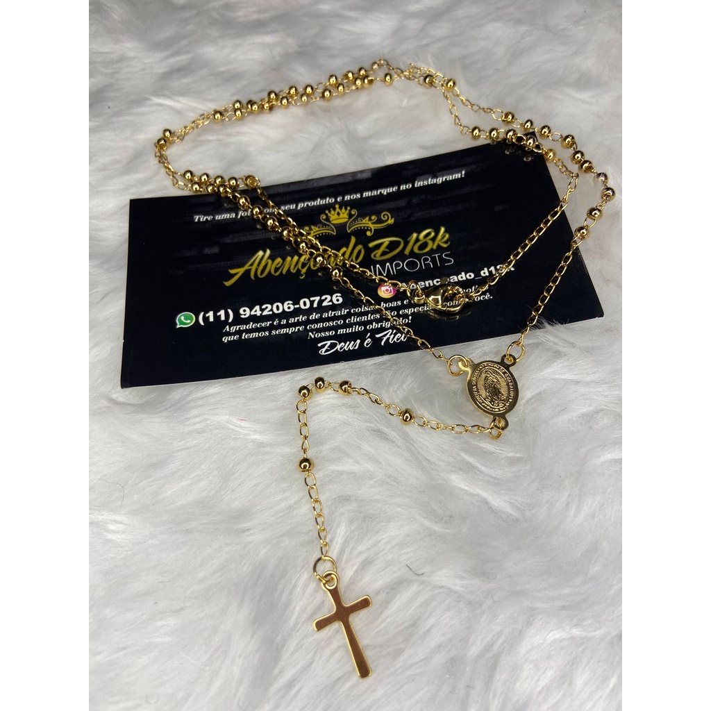 Terço Rosário Cordão Masculino Corrente Em Aço Banhado A Ouro 18K Terço Cordão Em Aço Inox Prata e Ouro da Nossa Senhora Aparecida/Colar na caixinha Colar Terço Rosário Jesus Feminino Aço Inox Dourado/Prata/Rosa Dourado