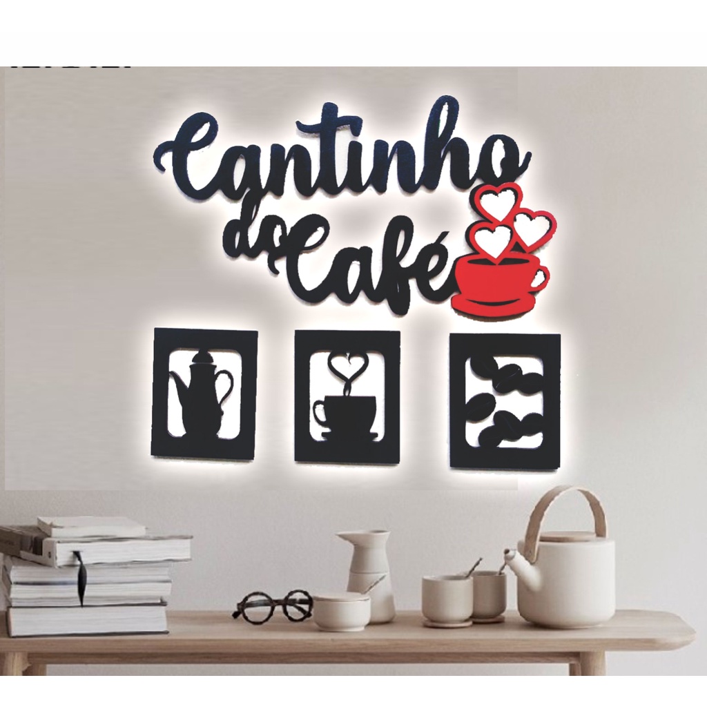 Aplique Cantinho Do Café Kit 4 Peças Mdf Alto Relevo 30cm Decoração em Oferta na Shopee