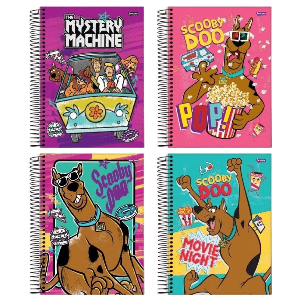 Kit 4 Cadernos Universitário Scooby Doo Espiral Capa Dura 1 Matéria ...