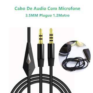 Cabo Da Verde Auxiliar de Audio Com Microfone Stereo P2 X P2 Conector 3.5mm 1.2 Metros