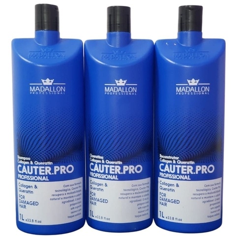 Kit Cauterização Capilar 1L (3 Passos) Shampoo + Reconstrutor + Queratina Madallon