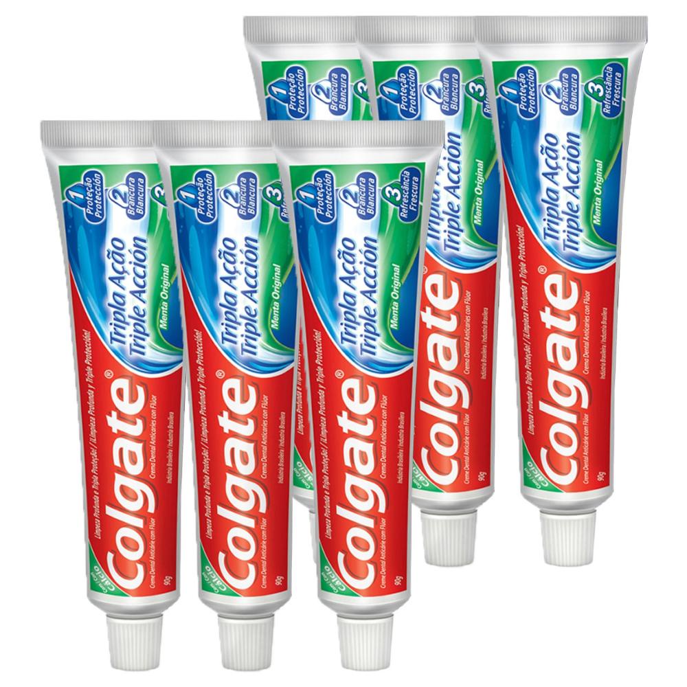 Kit Creme Dental Colgate Tripla Ação Menta Original 90g com 6 unidades em Oferta na Shopee