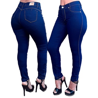 Calça Jeans Feminina Cintura Alta Com Lycra Algodão Poliéster Elastano | Shopee