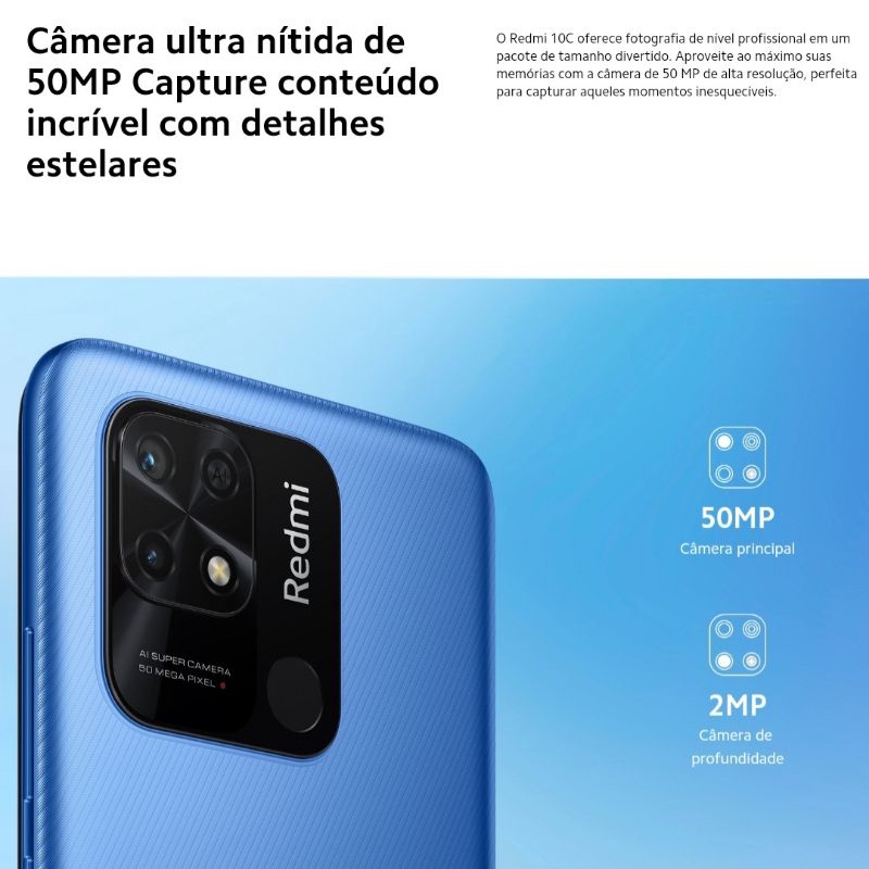 Celular Smartphone Xiaomi Redmi 10C 64GB e 128GB com 4GB e 6GB Ram