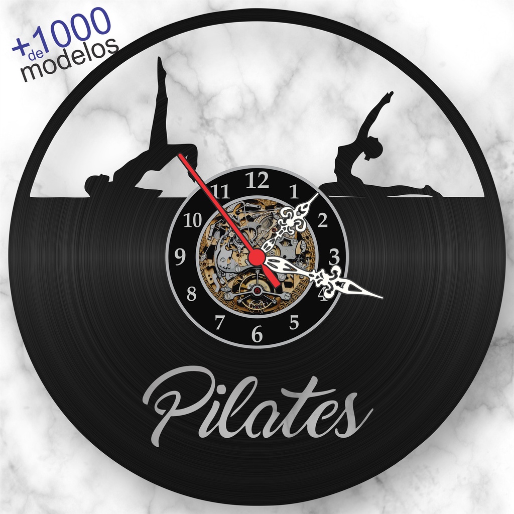 Relógio Parede Pilates Fitness Disco Vinil LP iLustrado Decoração Arte Retrô Vintage Moderno