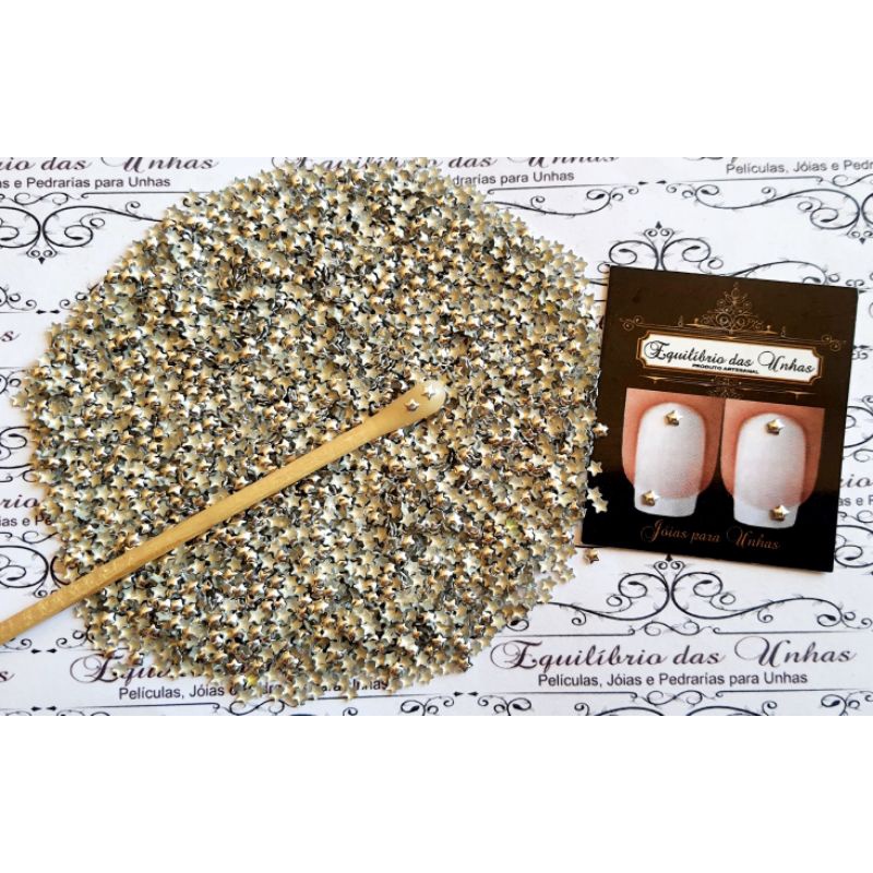 Chapinha Micro Estrela 3mm (aprox 50unidades) Pedrarias para Unhas e nail art artesanto manicure aplique colagem make