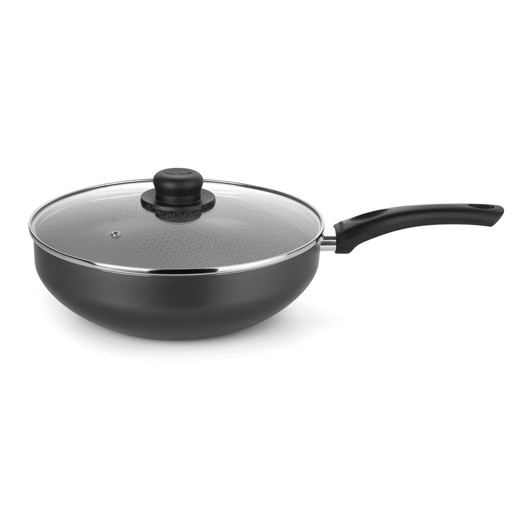 Frigideira Wok 28cm antiaderente 4,3 Litros tampa de vidro panela gourmet Ultra 6 Multiflon