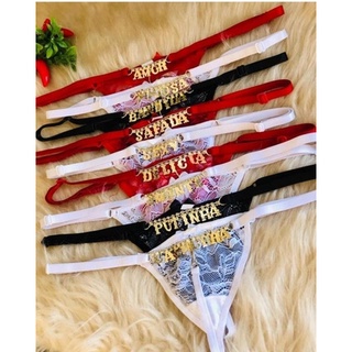 PROMOÇÃO Kit 5 Calcinhas Fio Dental Com Frases Picantes Atrás Super Sexy Sensual Luxo Pingente Erótico Com Regulagem