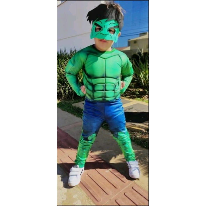 Fantasia Infantil Hulk luxo longo com Musculos