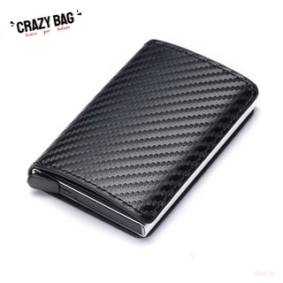Bolsa Crazy Bag Carteiras Porta-Cartões De Fibra De Carbono Masculina Marca rfid Preta Mágica Tripla De Couro Fino