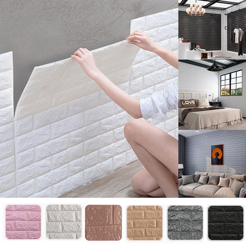 Adesivos De Parede 3D Imitação De Tijolo Decoração De Quarto Papel Autoadesivo À Prova D'água Para Sala De Estar Cozinha TV Cenário DIY