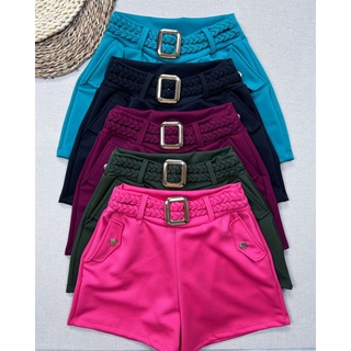 Short Trança Feminino M AO GG Maravilhoso Tecido Neopreme Short com Cinto e Bolso