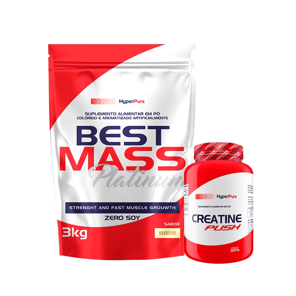 Kit Hipercalórico Best Mass 3kg + Creatine Push 300g - Hyperpure Kit para ganho e potência de massa muscular