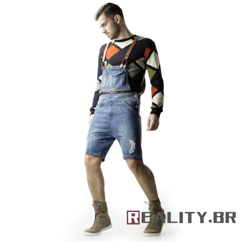 jardineira jeans masculina