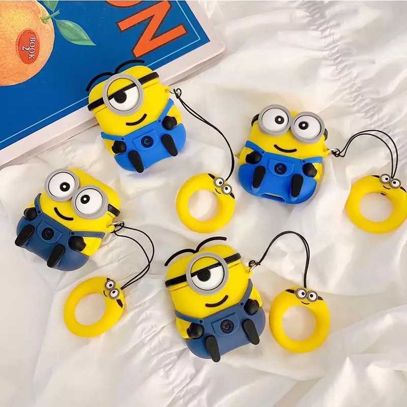 Airpods Case Creative Cute Minions with Loop Soft Silicone Creative Wireless Earphone Cover for Airpods 1/2 / Pro