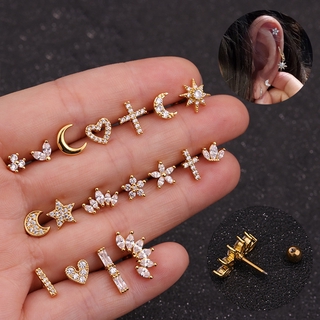 Brinco De Aço Inoxidável Com Pedras Florais / Cartilagem / Tragus / Bar / Helix