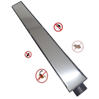 Ralo Linear Sifonado 6x50cm Anti Insetos, Grelha Oculta em Inox Polido e Coletora Preta