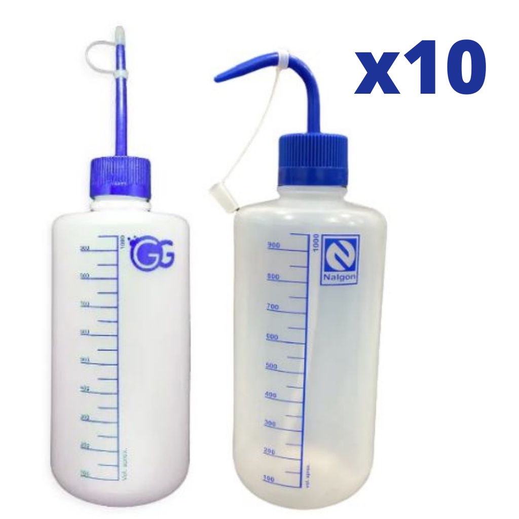 10 Pisseta Graduada Plástica Almotolia Frasco 1000ml/500ml/250ml/125ml Bico Reto e Curvo