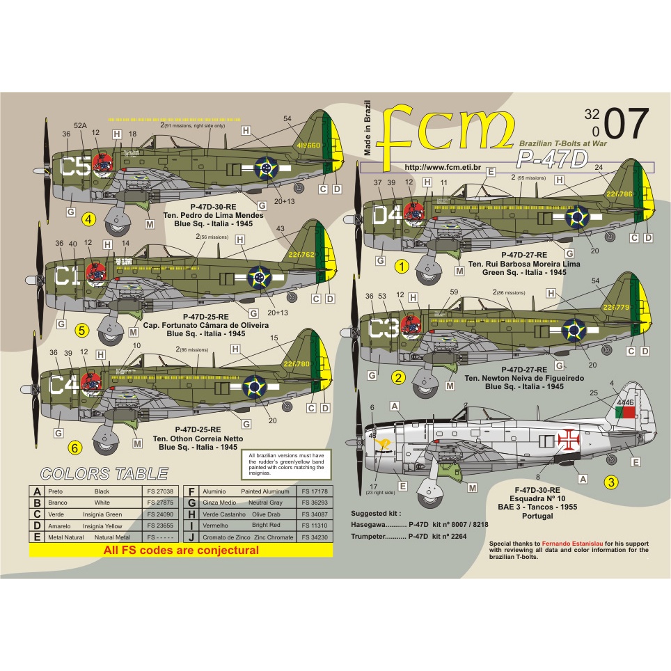 Decal P-47 Thunderbolt FCM32007 1/32 Decalque Plastimodelismo