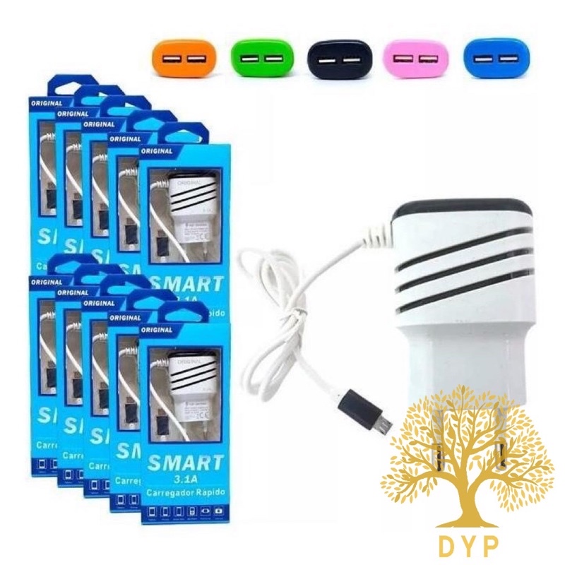 Carregador Turbo Celular Ultra rápido 3.1 5.1 V8 Micro Usb 2 Entrada Usbp Android Portátil em Oferta na Shopee