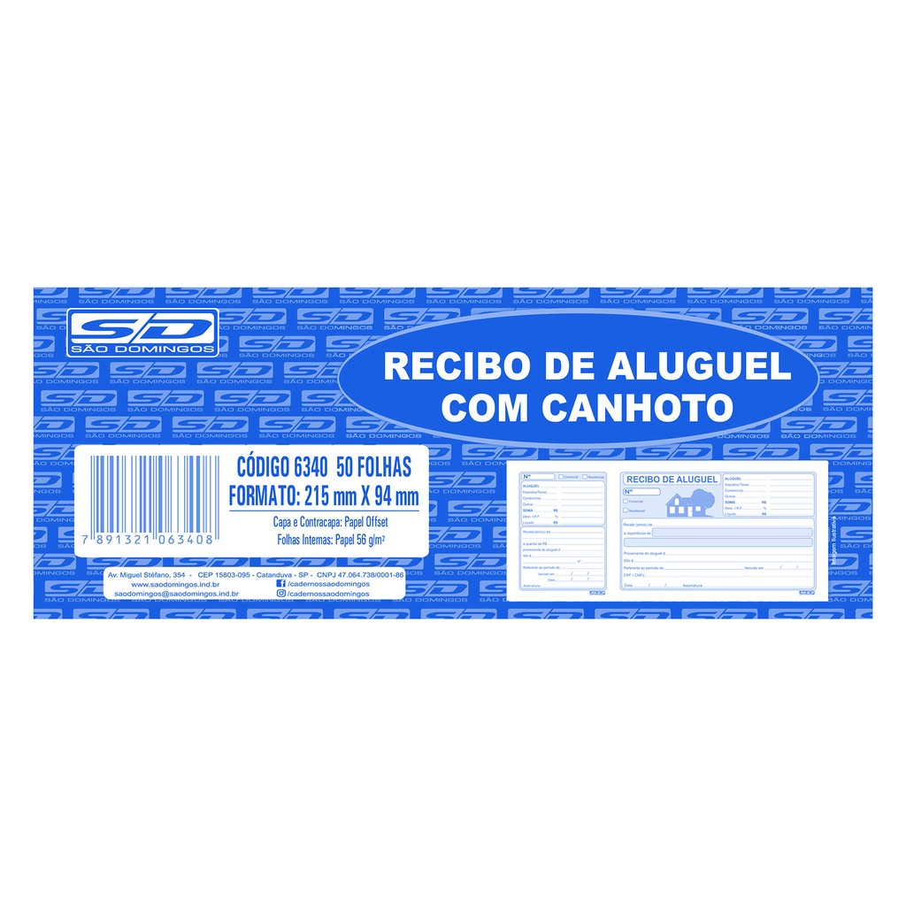 Bloco de Recibo de Aluguel com Canhoto 50 Folhas - São Domingos em Oferta na Shopee