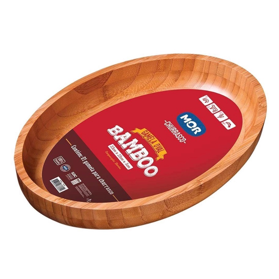 Gamela Bamboo Servir Travessa Churrasco Cozinha Salada Assados 33x23 ou 45x30cm Bamboo Mor