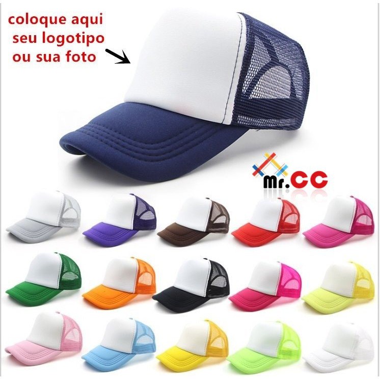 Bonés Trucker Liso Aba Curva P/sublimação Personalização em Oferta na Shopee