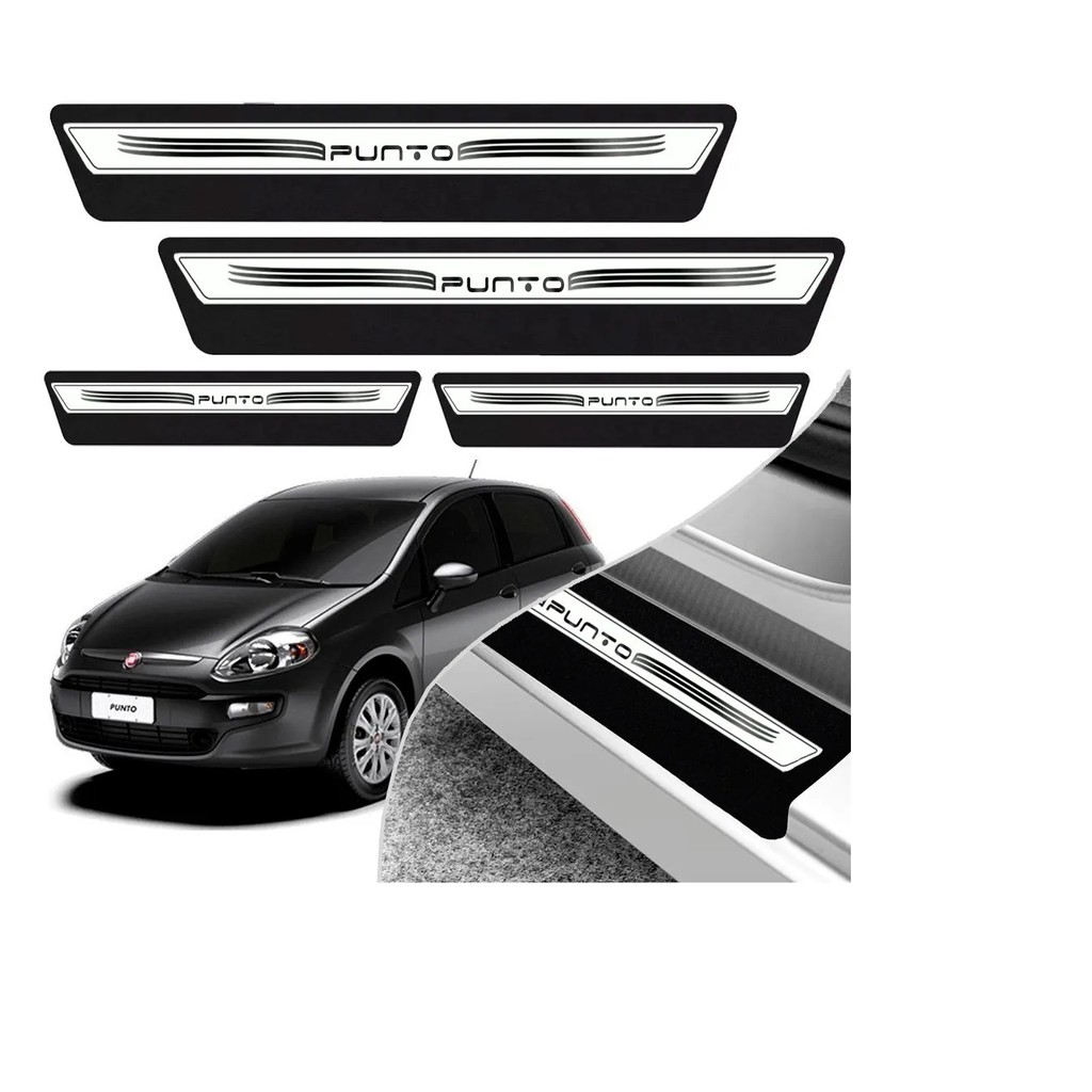 Kit 8 Peças Soleira Adesivo Porta Fiat Punto 2008 2009 2010 2011 2012 2013 2014 2015 2016 2017 - Prata Imperdível !!!! !!! Aproveite!