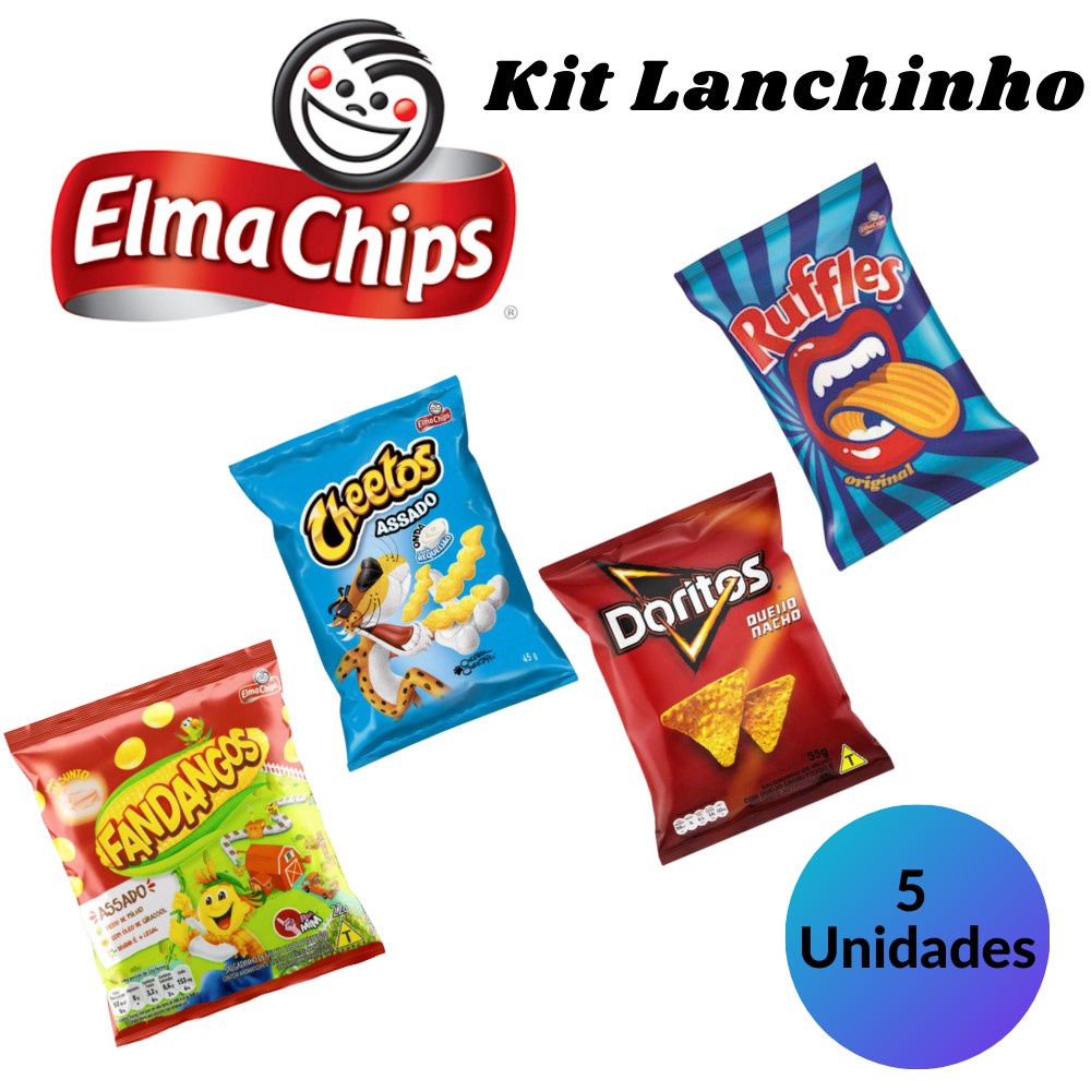 Kit Biscoitos Salgados Elma Chips Lanchinhos Doritos, Cheetos, Fandangos, Ruffles Kit com 5 Biscoitos