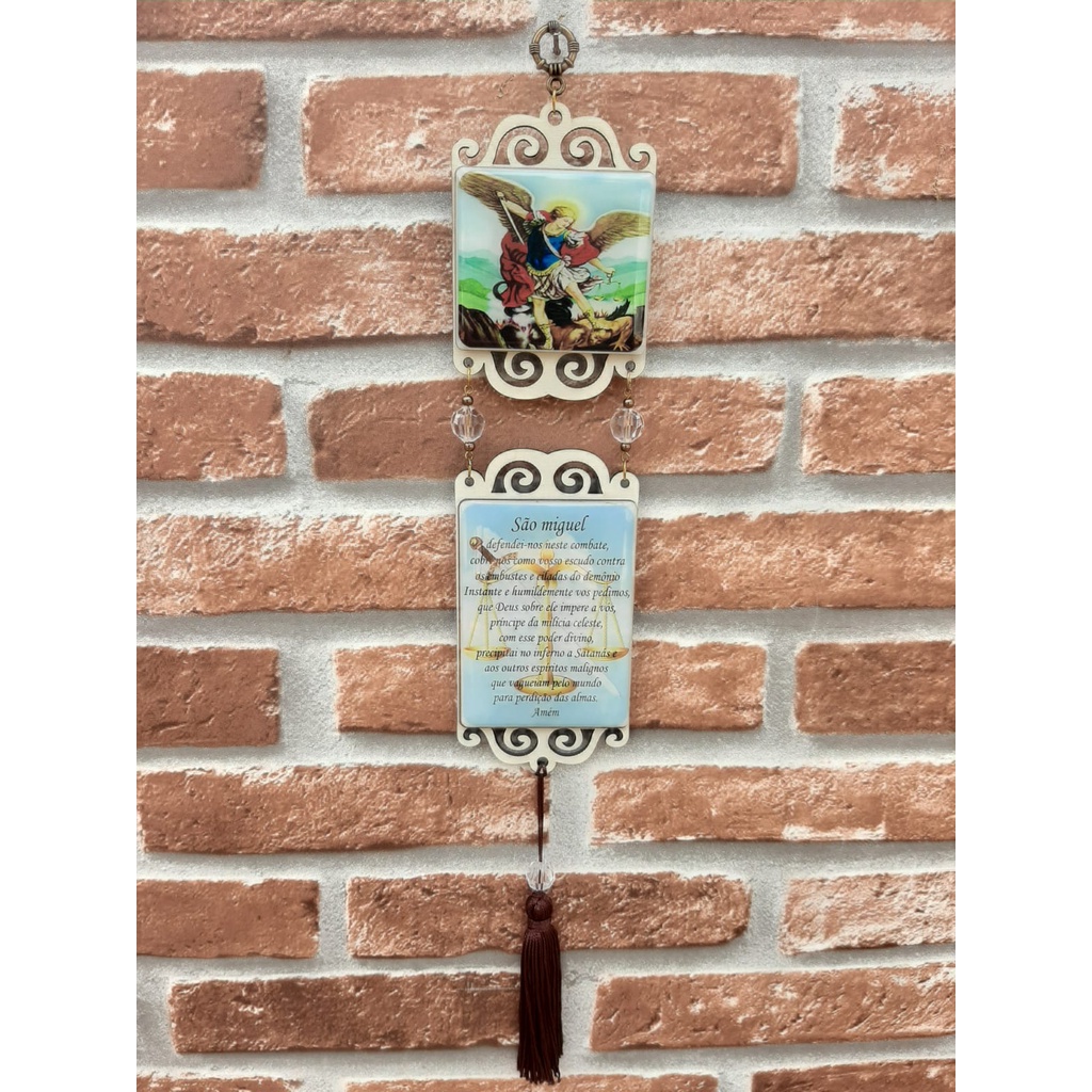 Placa Adorno Pêndulo Parede E Porta Madeira Mdf Anjo São Miguel Arcanjo para Casa e Trabalho