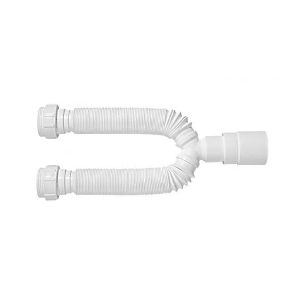 Sifão para Pia Cozinha Duplo Com Adaptador PVC Branco Agua Quente e Fria