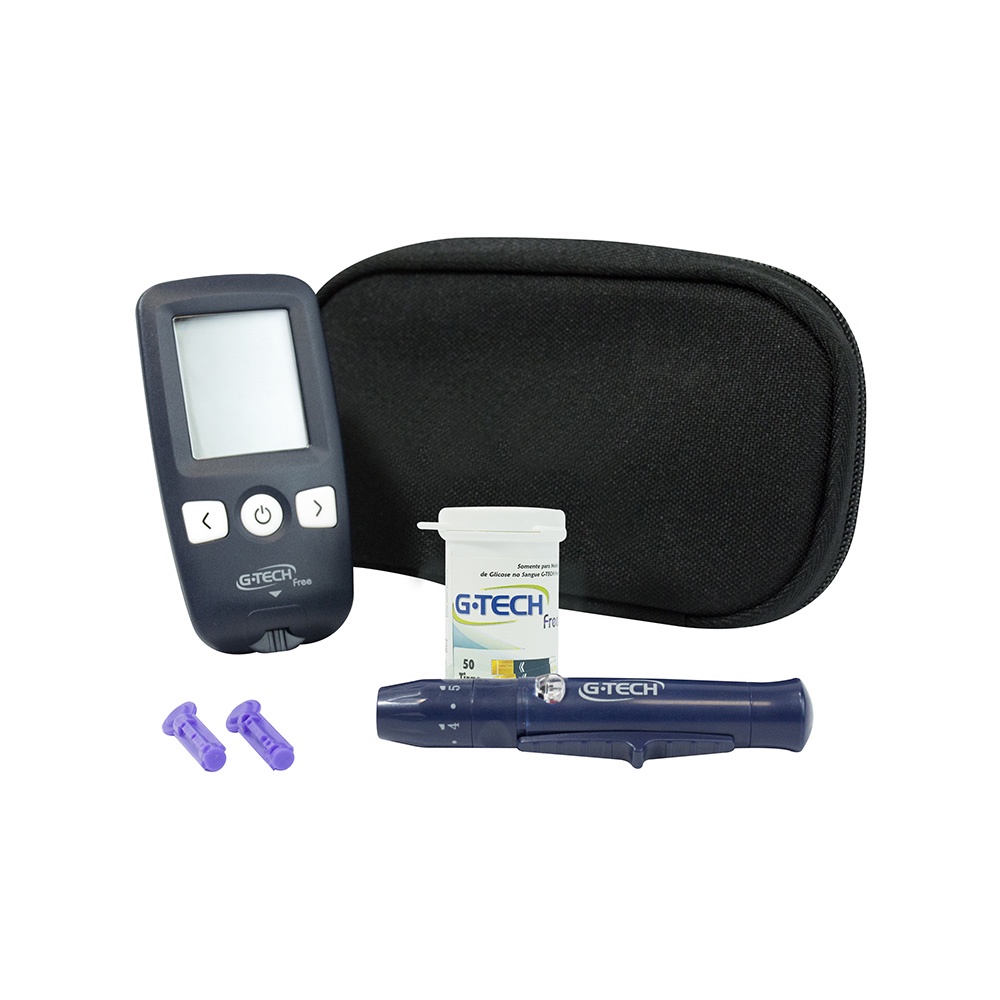 Kit Medidor de Glicose G-Tech FREE 1 - Teste rápido em 5 segundos e Aviso de Hipoglicemia