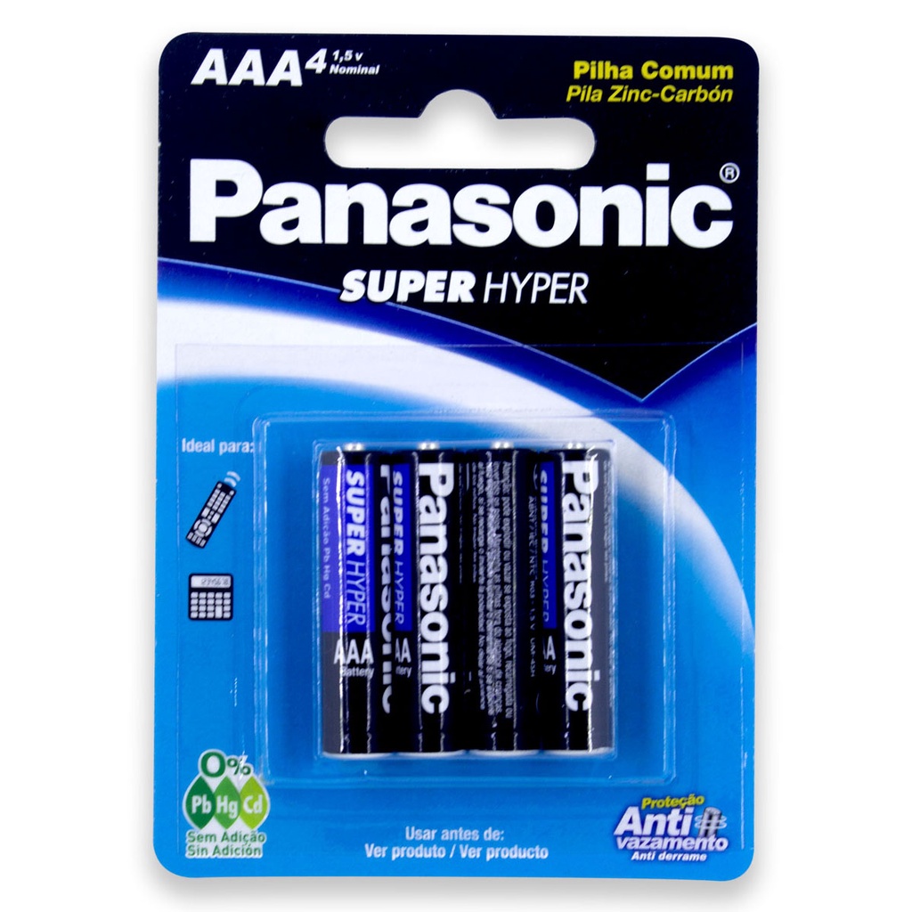 Pilha Zinco AAA Panasonic Bateria Carvão 3A Palito 4 unidades
