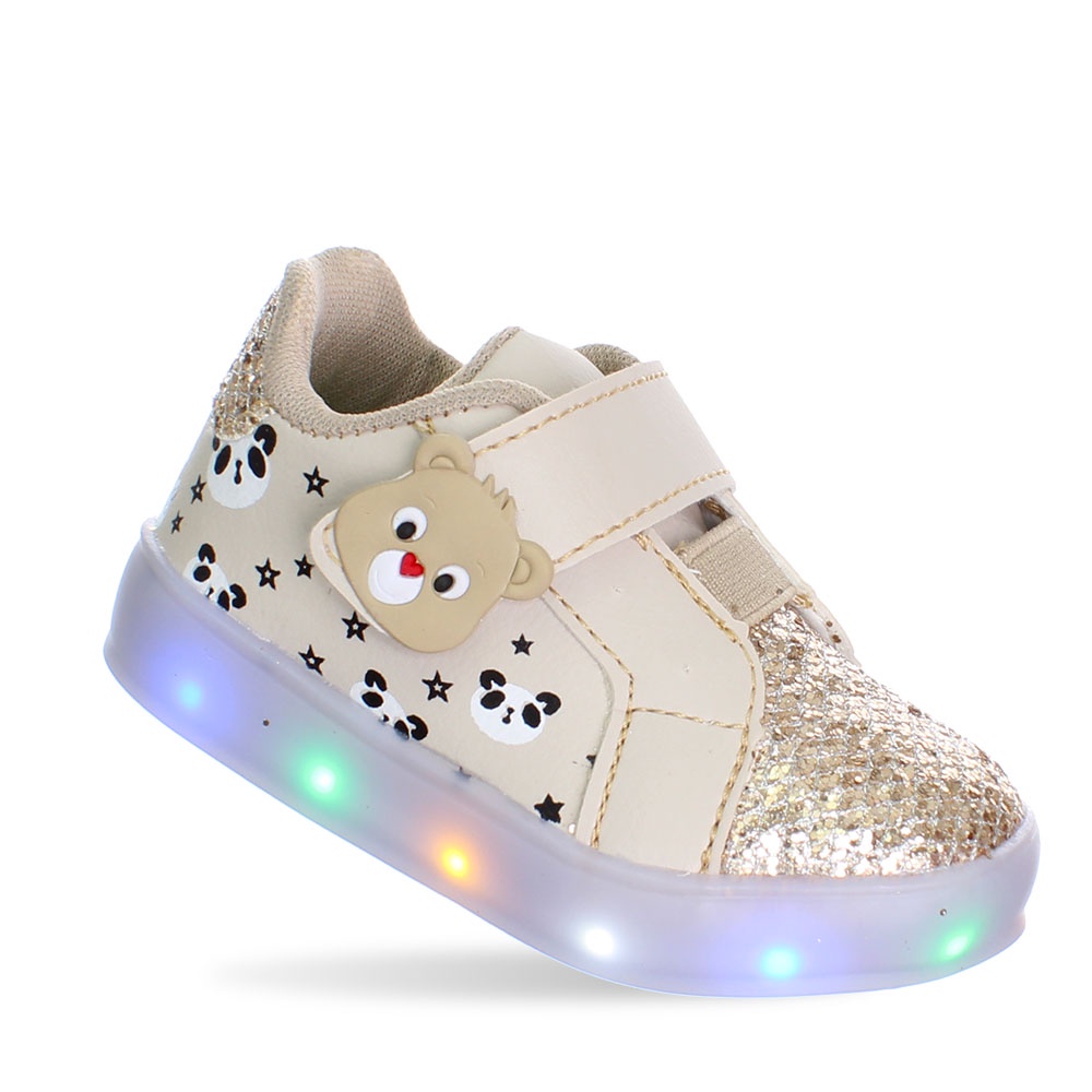 Tenis Calcado Infantil Menina Crianca Luz Luzinha Led Ursinho Panda Nude em Oferta na Shopee