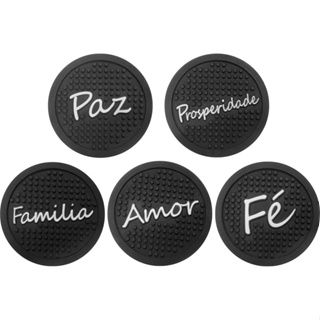 Kit 5 Porta Copos Emborrachado Barmat Modelos Paz Amor Familia Prosperidade Paz 10x10cm em Oferta na Shopee