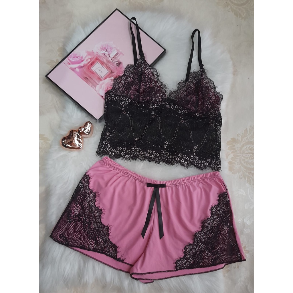 Baby Doll Sexy Top Com Renda Baby Doll Luxo Short Doll Sensual Pijama