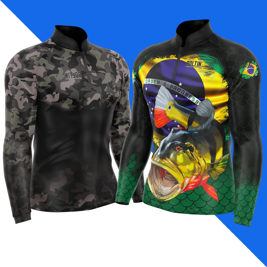 Kit 2 Camisa Camiseta de Pesca Com Proteção Solar Uv50++ Tecido Frio Térmico DryFit
