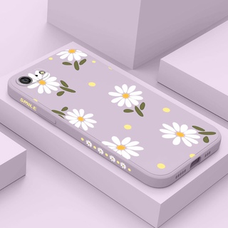 Capa De Silicone Líquido Estampa Lateral Crisântemo Para IPhone 8 7 Plus SE 2020 6 6S Plus