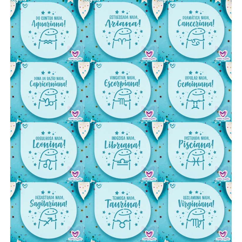 KIT 12 Stencil Bento Cake Florks Signos - Moldes Vazados