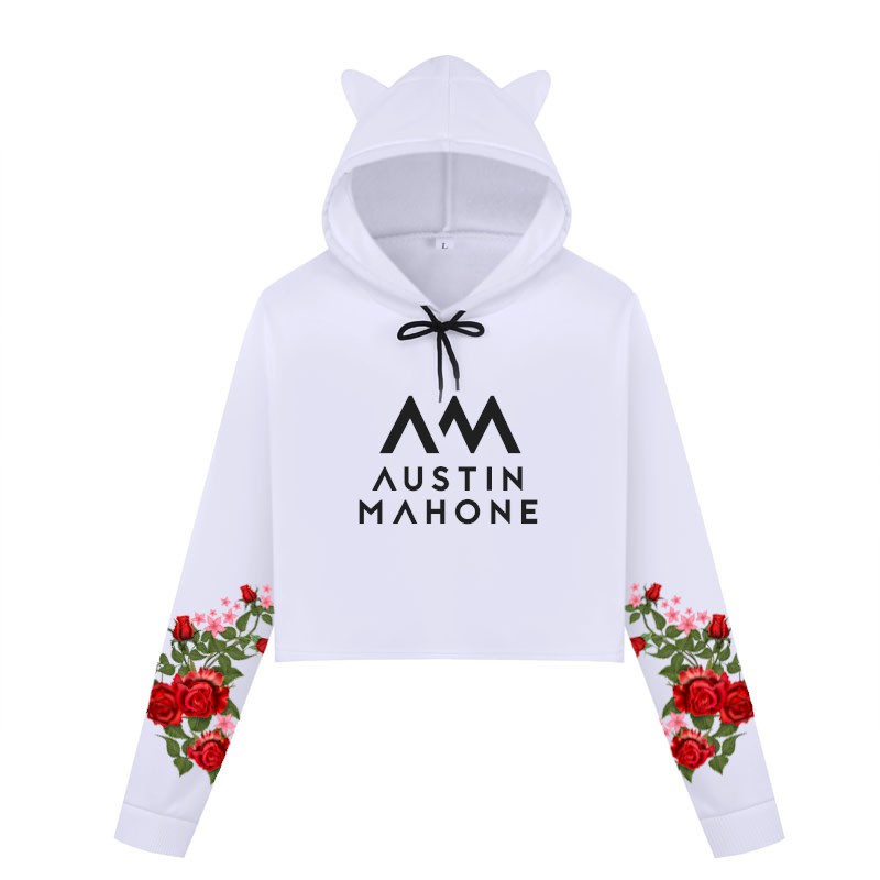Blusa Cropped de Moletom Feminino Mangas Rosas Austin Mahone 01 A377