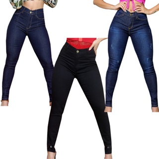 3 Calças Femininas Jeans Lycra  Cintura Alta Até o Umbigo 34 36 38 40 42 44 46 em Oferta na Shopee